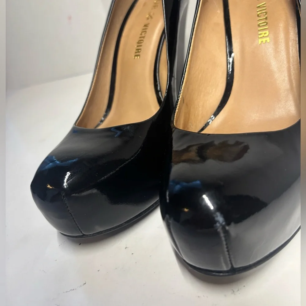 pour la victoire sleek platform shoes black patent wedge heels 7 whimsygoth punk - Picture 9 of 11